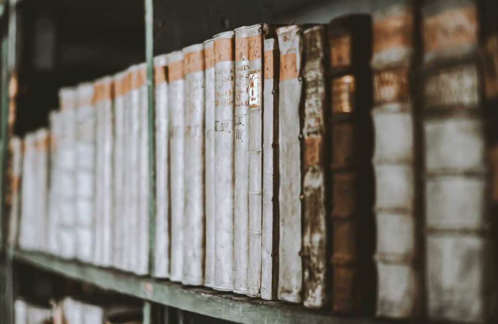 shelf of very old books that need climate-controlled storage